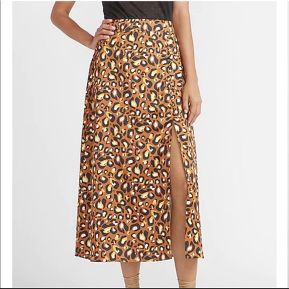 SOLD LadyGang High Waisted Satin Leopard Midi Skirt - Picture 1 of 4